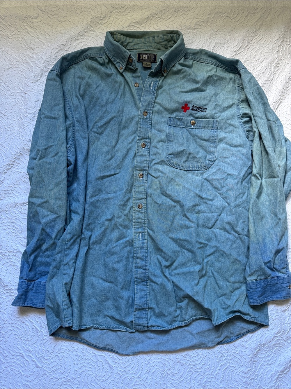 Blue Denim American Red Cross Button-Down Men's Shirt